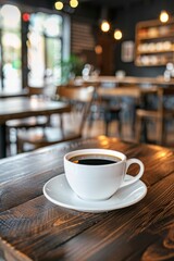 Freshly brewed coffee in a white cup at a cozy cafe