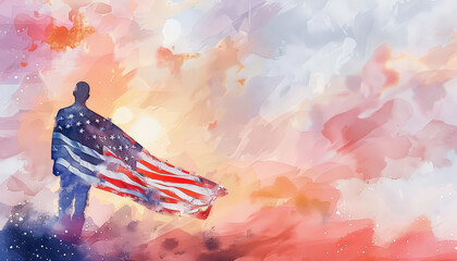 Wall Mural - The watercolor image has a mood of patriotism and pride