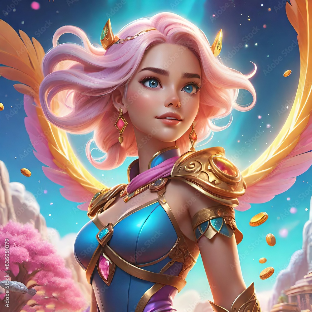 Fantasy-inspired artwork of a beautiful woman with pink hair in a ...
