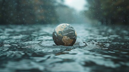 Wall Mural - A small globe is floating in a body of water