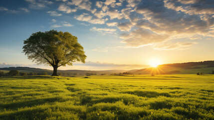 Wall Mural - green field and blue sky. field and clouds