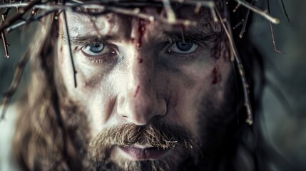 Jesus Christ with wounds and crown of thorns.