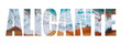 © ink drop - Alicante word written with a beautiful beach and sea background