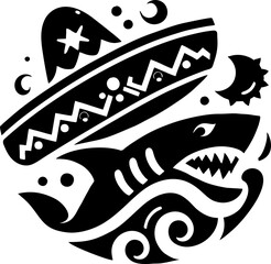 Wall Mural - Shark Fish Black Vector silhouette in the Mexican style