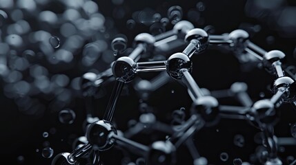 Close-up image of a molecular structure model with spherical nodes and connecting lines, representing science and technology concepts.