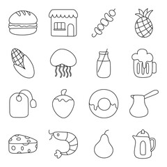 Canvas Print - Set of Food and Meal Linear Icons 

