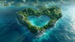 © DZMITRY - This is a heart-shaped island in the sea with waves, a mountain range, and a fantasy landscape. Illustration of a fantasy landscape.