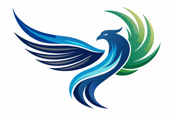 Wall Mural - a bird with orange and blue wings, Swirling avian wings forming a dynamic abstract bird logo