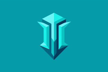 Aufkleber - a blue diamond logo on a blue background, minimalist logo with the letter I as a single, bold ice crystal