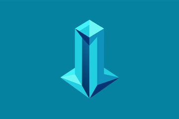 Aufkleber - a blue diamond logo on a blue background, minimalist logo with the letter I as a single, bold ice crystal