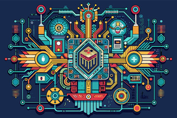 Aufkleber - a computer circuit board with various electronic components, Intricate circuitry designs