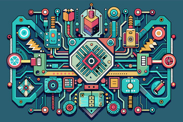 Aufkleber - a computer circuit board with various electronic components, Intricate circuitry designs