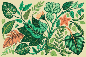 Poster - a drawing of a plant with leaves and flowers, Intricate botanical drawings of intricate leaves and vines