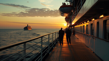 Wall Mural - Two male friends walk on the cruiser