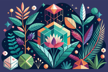 Poster - a colorful illustration of a bunch of leaves, Geometric shapes in botanical-inspired artwork
