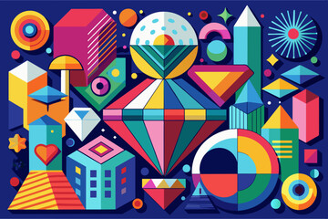 Fototapete - a colorful poster with geometric shapes, Collection of colorful, geometric shapes in a dynamic composition