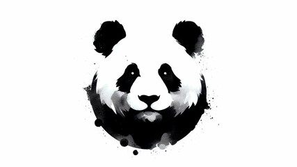 Wall Mural - Panda silhouette black and white brush strokes in watercolor, on white background