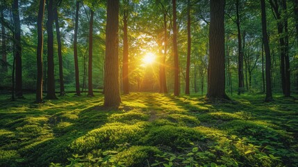 Wall Mural - forest trees. nature green wood sunlight backgrounds. 