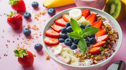 Wall Mural - Vibrant Smoothie Bowl with Fresh Fruits for a Healthy Breakfast