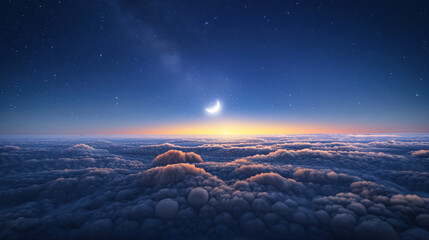 Poster - A breathtaking view of the moon shining brightly above clouds in the night sky