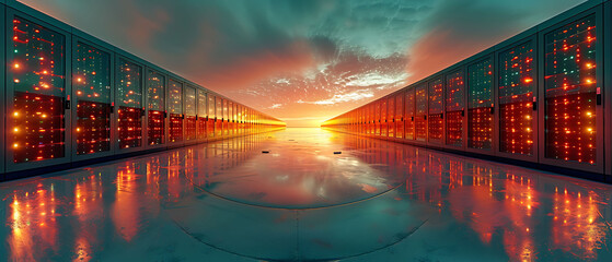 Wall Mural - panoramic view of cloud network showcasing interconnected servers data centers creating expansive efficient cloud environment Panorama Stitching RealTime Eye AF capture the expansive and vibrant scene