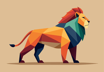 Wall Mural - A colorful lion standing on a brown background