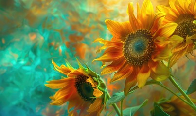 Wall Mural - Sunflowers on bright background