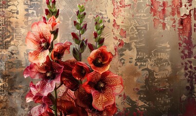 Snapdragons on grunge wall background