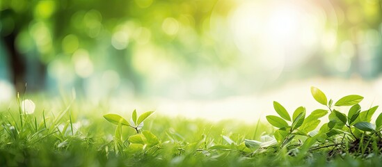 Leinwandbilder - Outdoors, a beautiful background with lush green leaves and grass provides a serene setting for a copy space image.