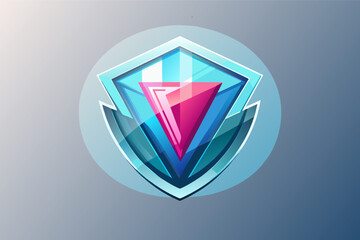 Poster - a shiny shield with a pink diamond inside, Glass logo with a soft blur
