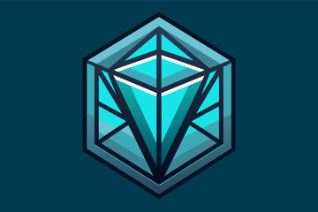 Aufkleber - a blue diamond logo on a dark background, Glass logo with a geometric pattern