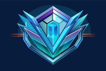 Poster - a blue and purple logo with a diamond, Glass logo with a futuristic hologram