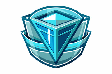 Aufkleber - a blue shield with a diamond inside, Glass logo with a 3D effect