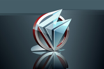 Poster - a shiny logo with a red circle, Glass logo on a reflective surface