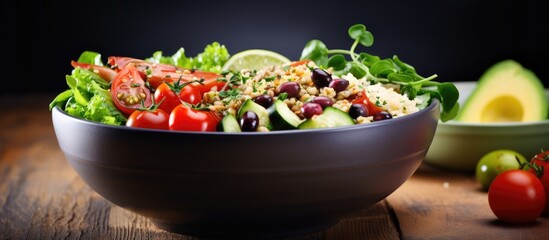 Aufkleber - Tasty salad bowl with fresh ingredients, perfect for health-conscious individuals, with copy space image.