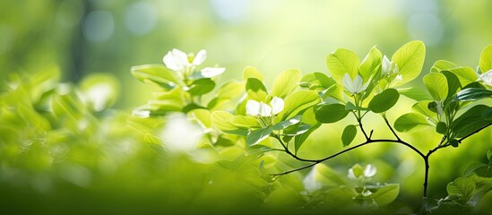 Aufkleber - New green foliage in a vibrant spring setting, perfect for a copy space image.