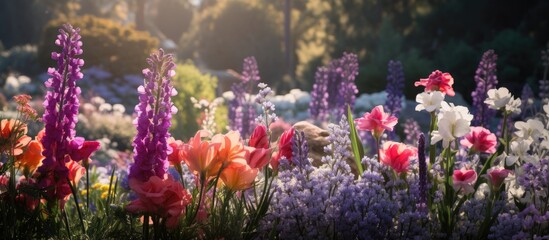 Poster - Stunning blooms in Quimey Park with a picturesque copy space image.