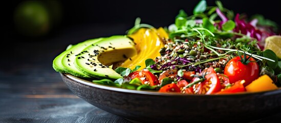 Aufkleber - Tasty salad bowl with fresh ingredients, perfect for health-conscious individuals, with copy space image.