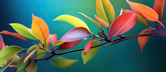 Poster - Vibrant mangrove leaves undergo a beautiful color transformation against a copy space image.