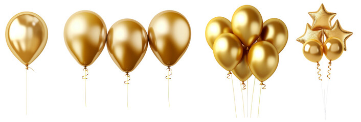 Wall Mural - Gold balloons png element set on transparent background