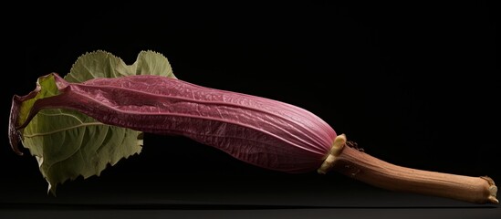 Poster - A solitary, sizable bud of the elephant foot yam (Amorphophallus paeoniifolius) plant with a plain background for potential text placement in an image. with copy space image