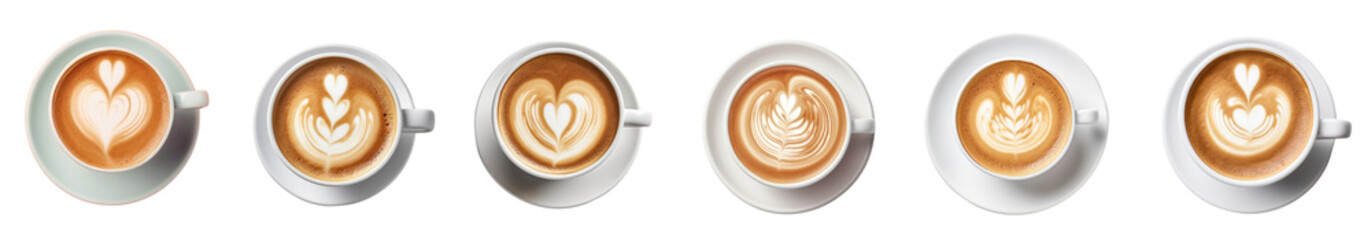 Latte mug coffee png cut out element set