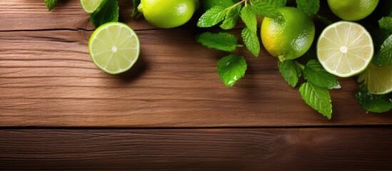 Poster - Mojito drink displayed on a wooden table with copy space image.
