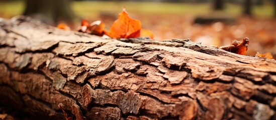 Poster - Close-up shot of an autumnal old tree trunk showcasing natural textures with a copy space image.