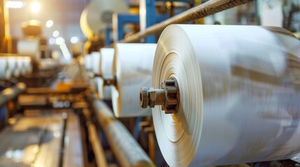 Wall Mural - A roll of paper is being printed on in a factory