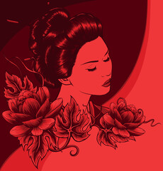 Wall Mural - Vector illustration of Asian Geisha Woman with flower