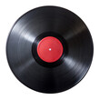 © GMZ - A black vinyl record with a red label, photographed from above, against a transparent background