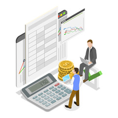 3D Isometric Flat Illustration of Financial Report, Budget Accounting or Statistics. Item 2