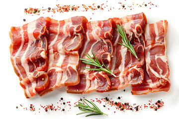 Wall Mural - Raw pork belly slices top view isolated on white background