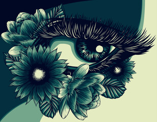 Wall Mural - vector illustration of Beautiful eye with flower